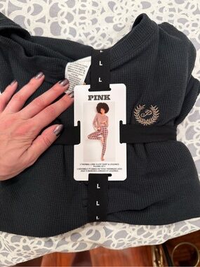 NWT VS pink thermal long sleeve pajama size L